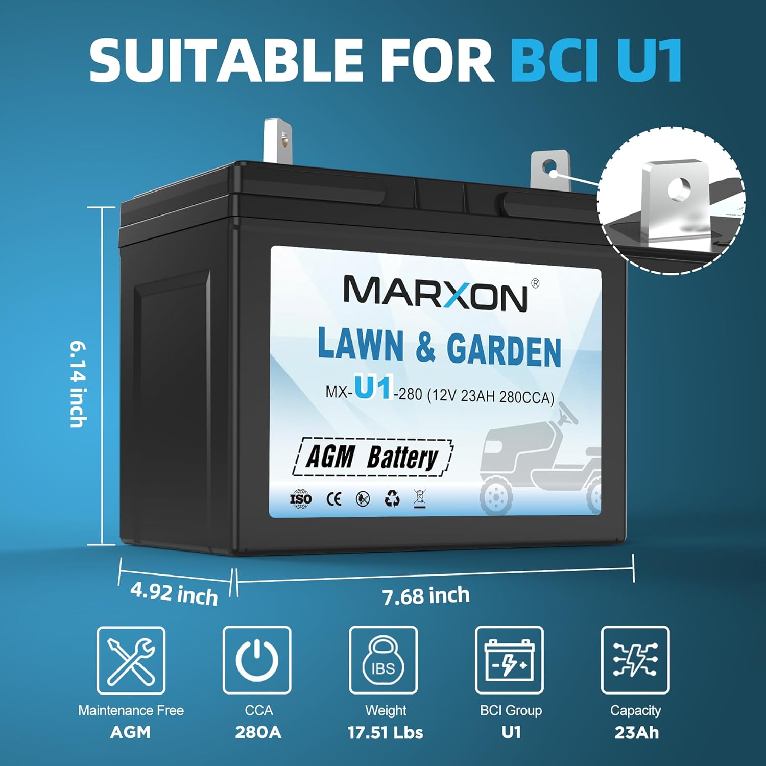 U1 Riding Lawn Mower Batteries Garden Tractors Battery 280CCA | Maintenance Free AGM Battery, Compatible with