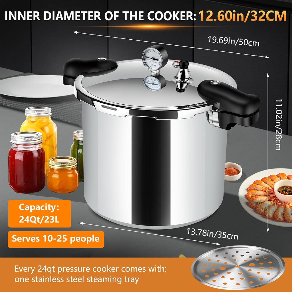 23-25qt Pressure Canner, large Pressure Cooker, 10-15PSI for Batch Canning, Compatible with All Stoves,pressure