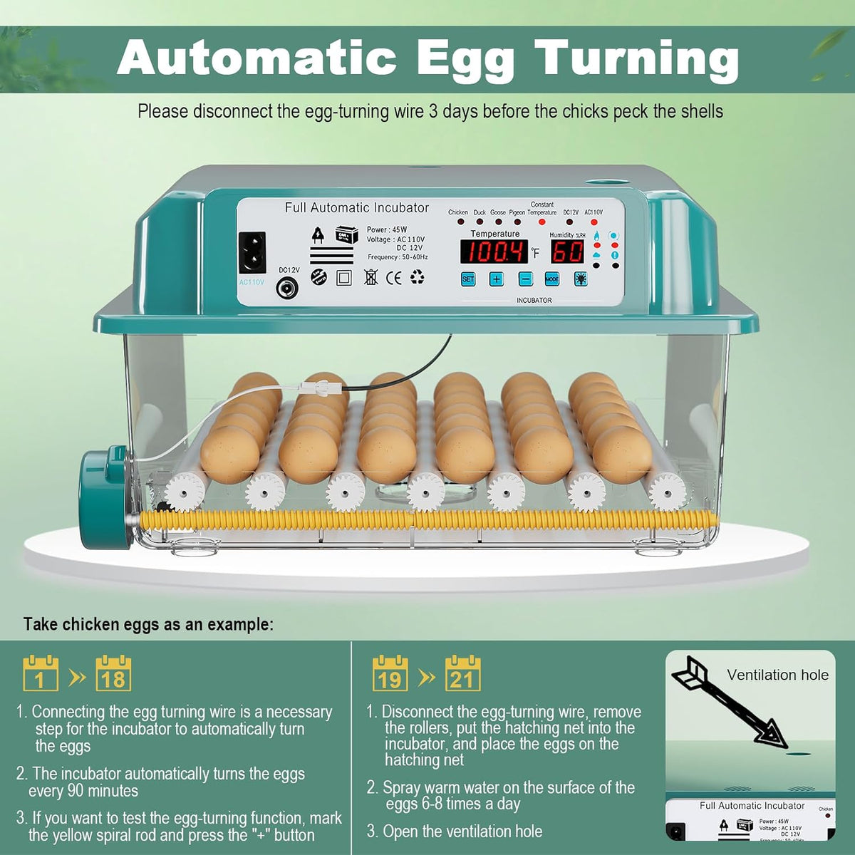 36 Eggs Incubators for Hatching Eggs,Egg Incubator with 4 Automatic Incubate Mode,Chicken Incubator with Automatic