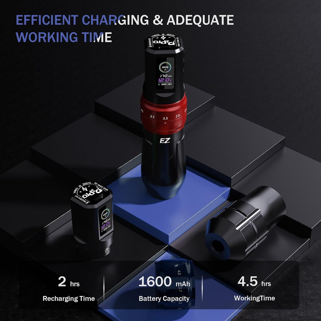 EZ P3 Pro Tattoo Kit, Complete Tattoo Gun Kit 6 Strokes Wireless Tattoo Pen Machine with Extra 1600mAh Power Supply