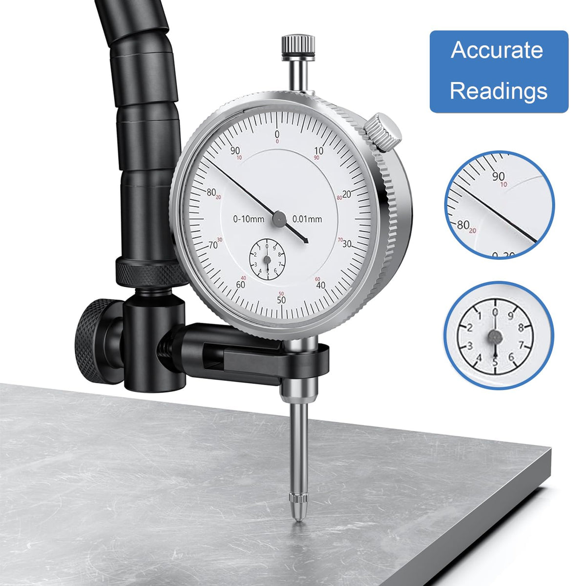 Metric Dial Indicator 0-10mm with Magnetic Base Includes Flex Arm