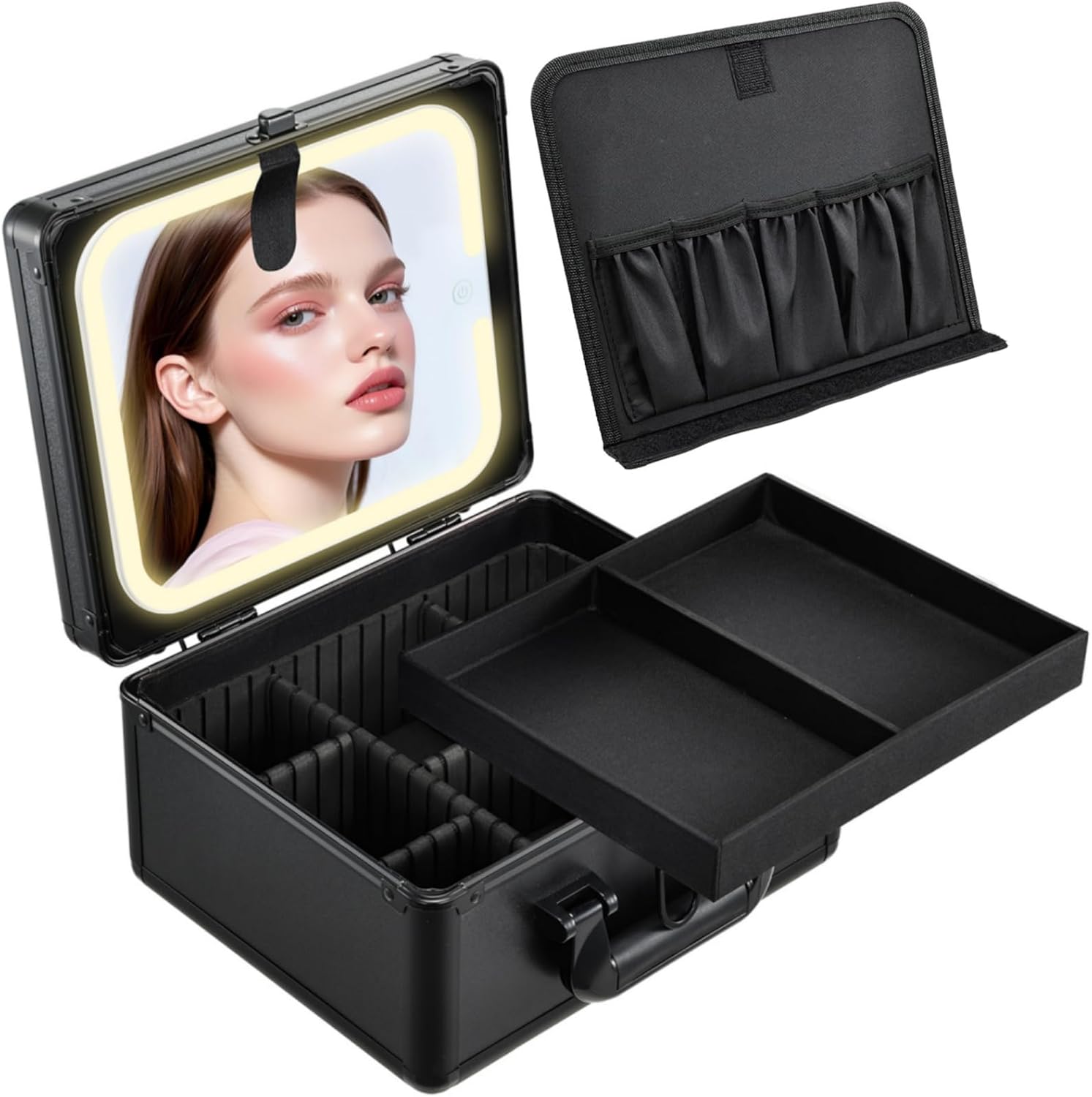 Makeup Case with Lighted Vanity Mirror, Makeup Organizer Box Travel Make up Case with LED Mirror Portable Cosmetic
