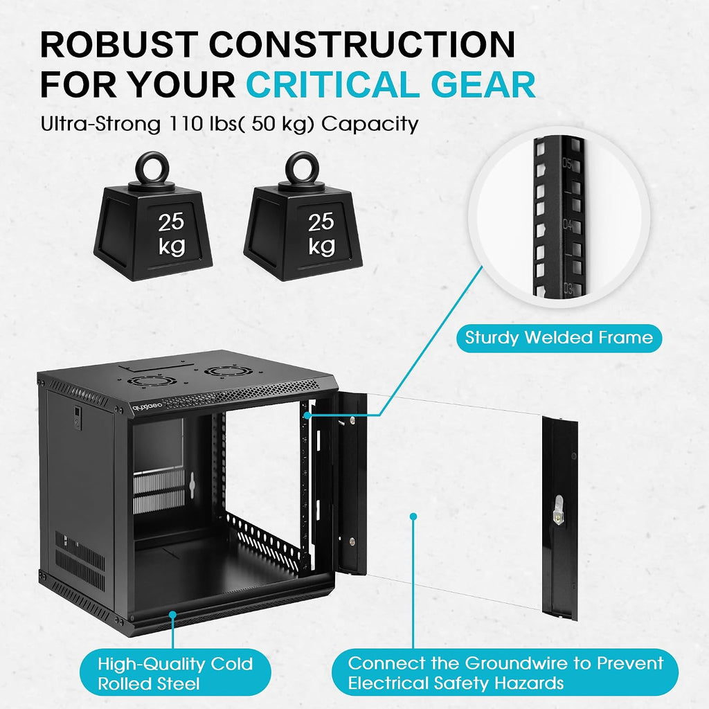 9U Wall Mount Server Rack Cabinet for 19'' IT Equipment, AV Device