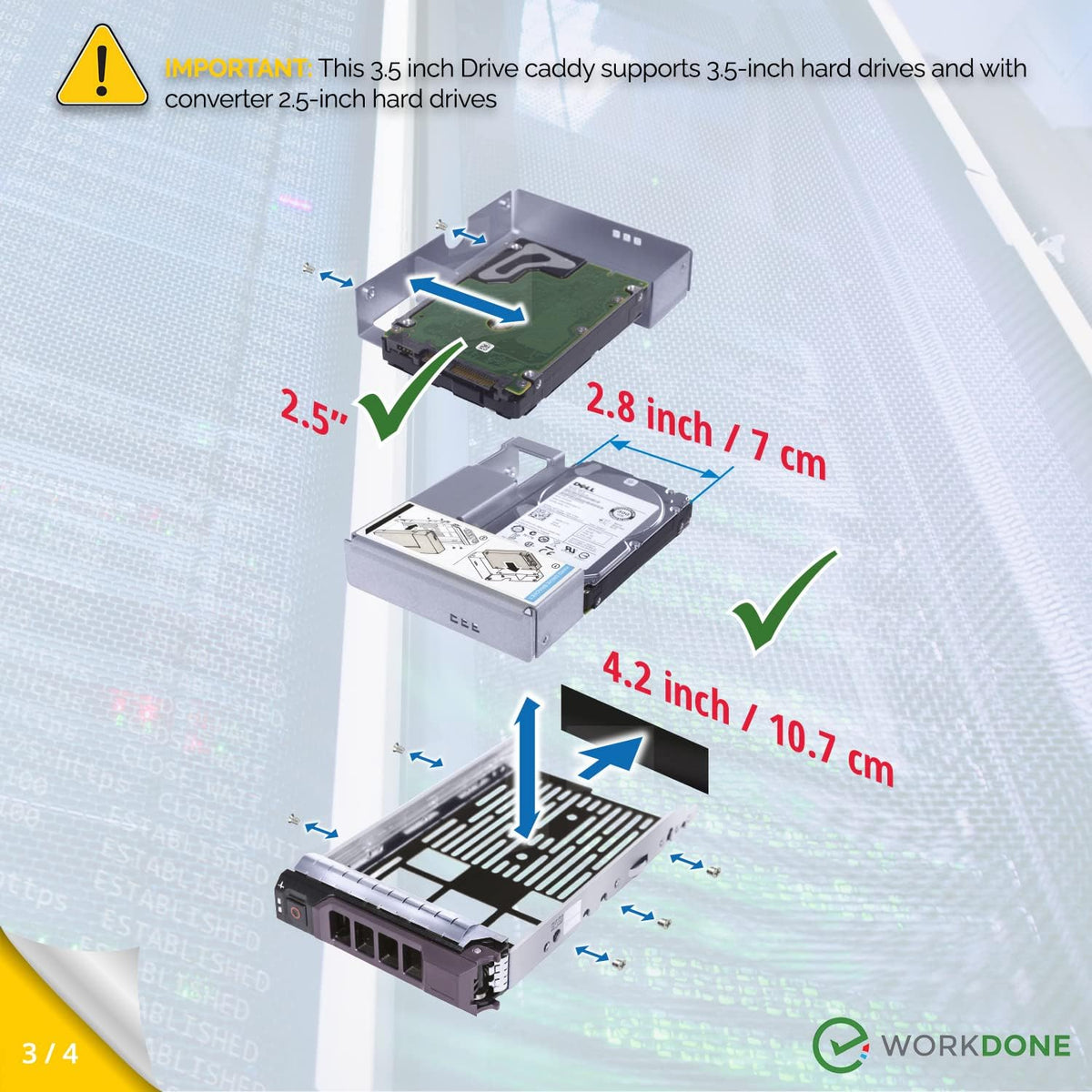 WORKDONE 3.5" Hard Drive Caddy Tray KG1CH with 2.5" HDD SSD Adapter 9W8C4