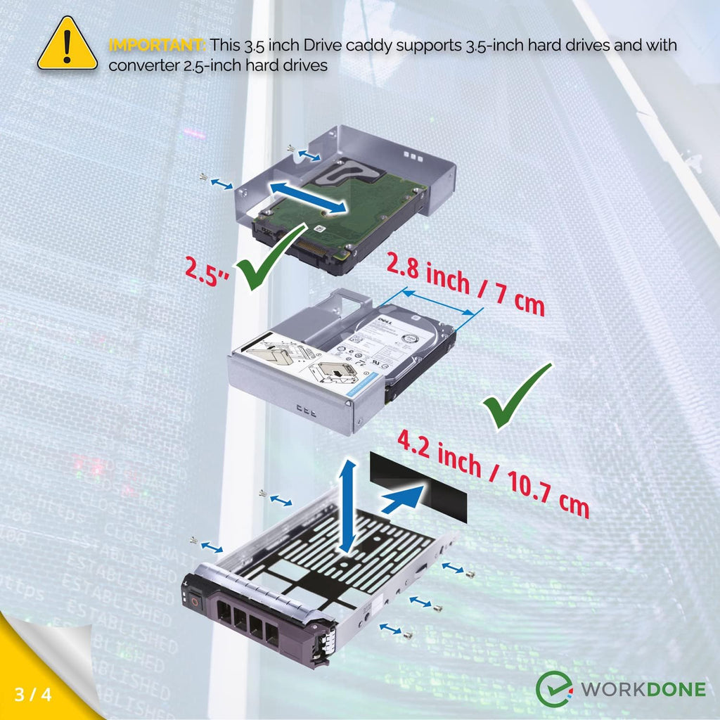 WORKDONE 3-Pack - 3.5" Hard Drive Caddy F238F with 2.5" SSD Adapter 9W8C4