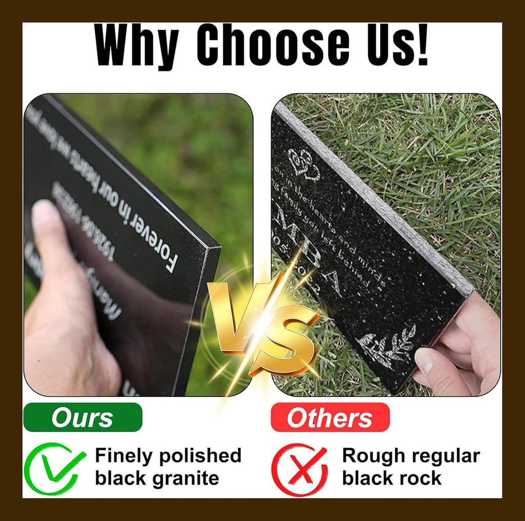 Custom Engraved Granite Memorial Stone, Personalized Photo Grave Marker, Outdoor Cemetery Garden Headstone