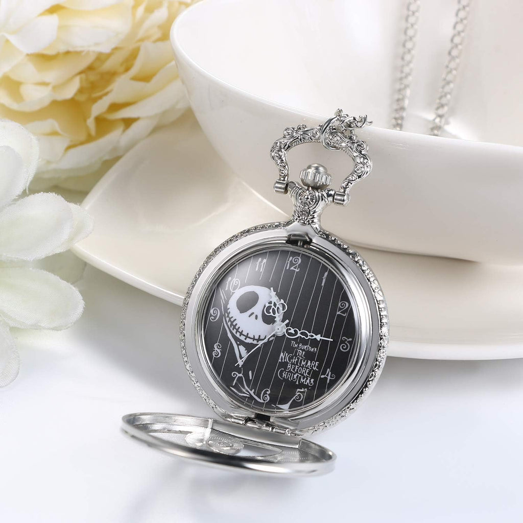 Nightmare Before Christmas Pocket Watch for Men Women Antique Quartz Pendant Chain Necklace Watch for Mother's Day