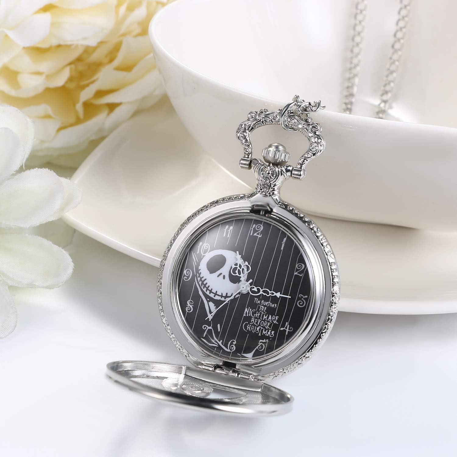 Nightmare Before Christmas Pocket Watch for Men Women Antique Quartz Pendant Chain Necklace Watch for Mother's Day