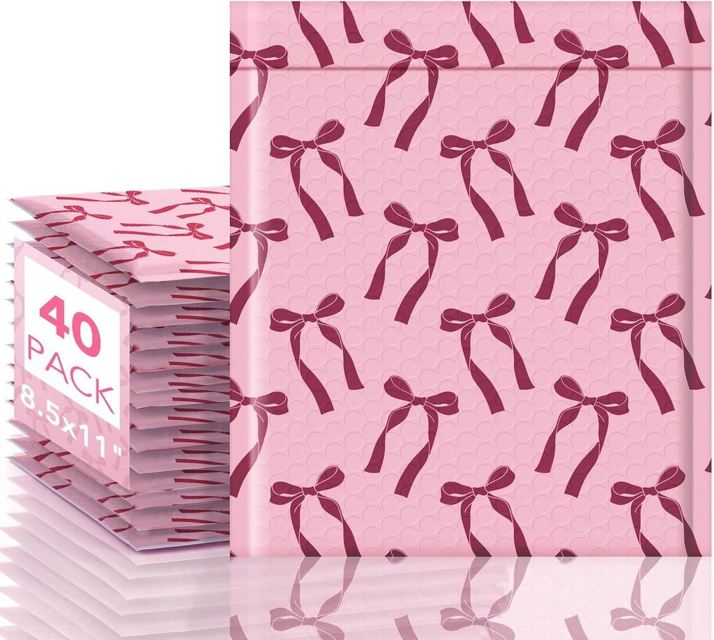 Bubble Mailers 8.5x12 Inch 40 Pack Cute Pink Bow Padded Envelopes