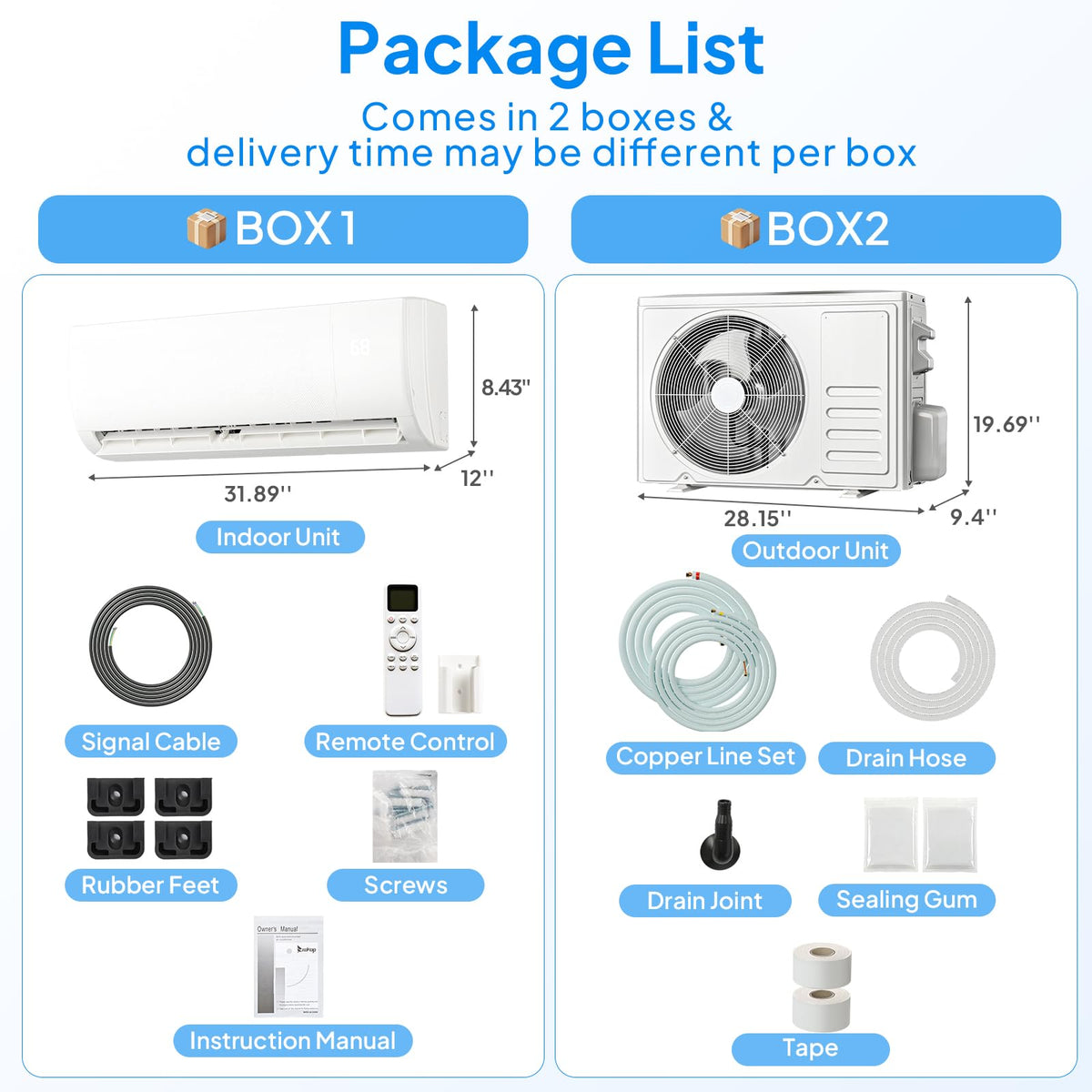 9000 BTU Mini Split AC/Heating System, 19SEER2 Inverter Ductless Wall AC Unit, Energy Efficient Air Conditioner with