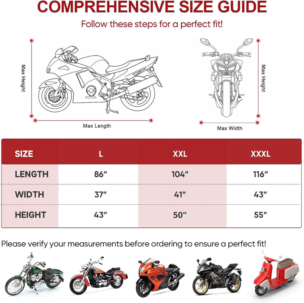 Motorcycle Cover Waterproof Outdoor Heavy Duty with 2 Lock-Holes | All Season Scooter Cover Rain UV Protection, 2
