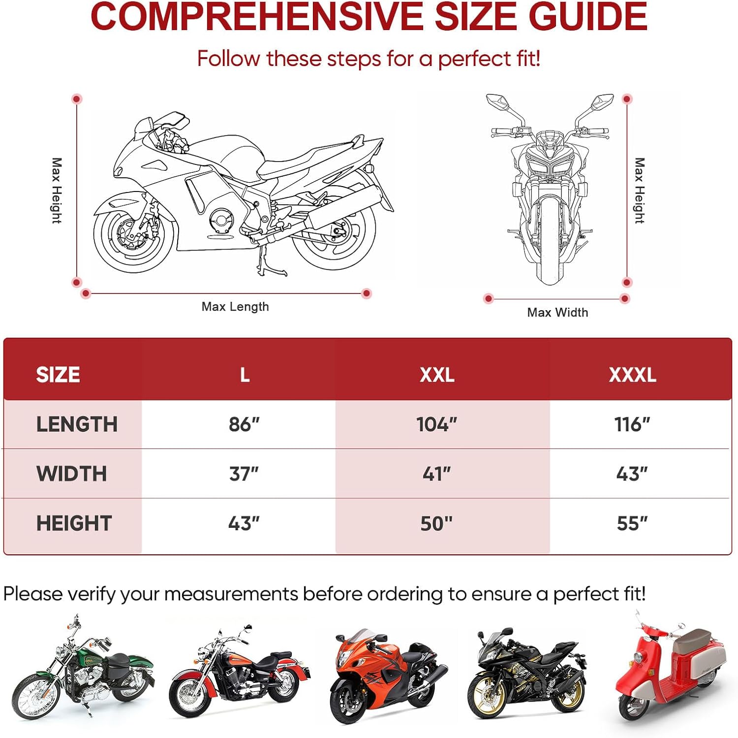Motorcycle Cover Waterproof Outdoor Heavy Duty with 2 Lock-Holes | All Season Scooter Cover Rain UV Protection, 2