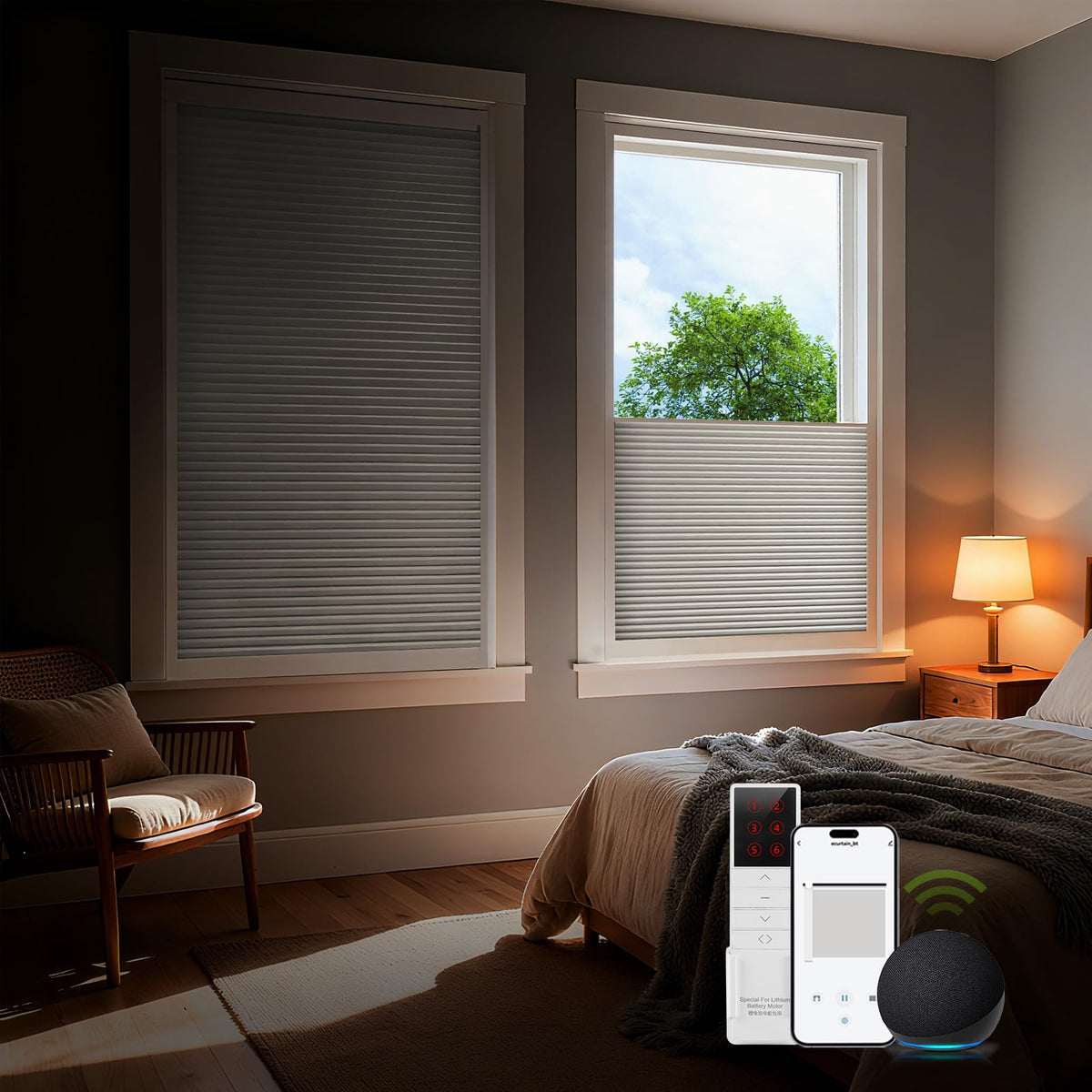 Motorized Blackout Cellular Skylight Shades Custom White