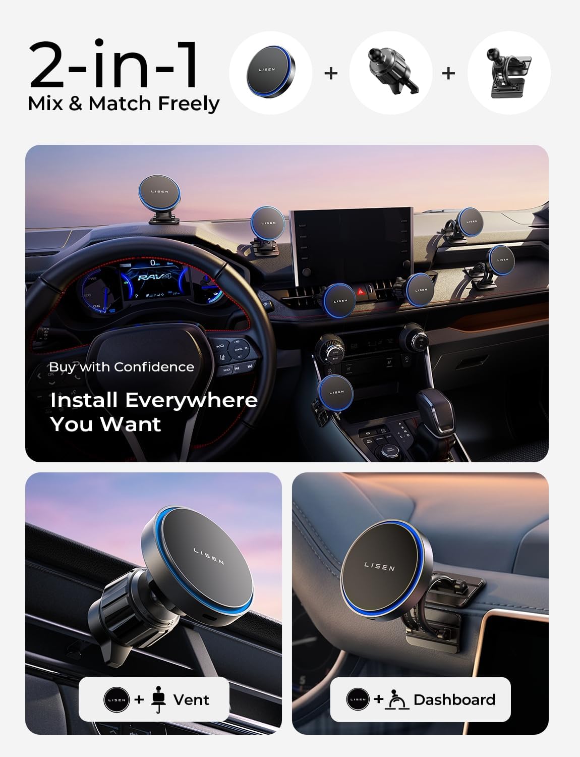 for 15W MagSafe Car Mount Charger,Magnetic Wireless Car Charger for iPhone 17 Pro Max Accessories,Magnetic Phone