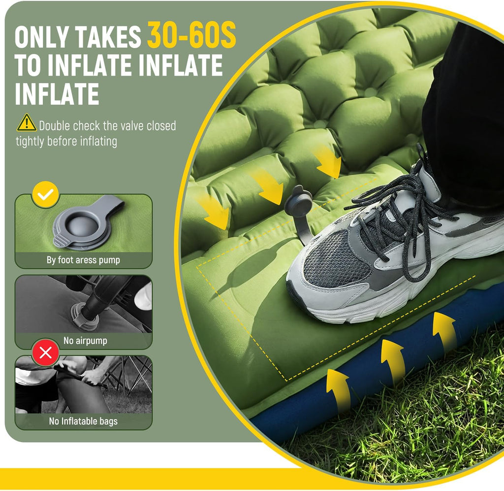 Double Sleeping Pad for Camping, 4" Extra-Thick 2 Person Inflatable Camping Mattress with Built-in Pillow & Foot