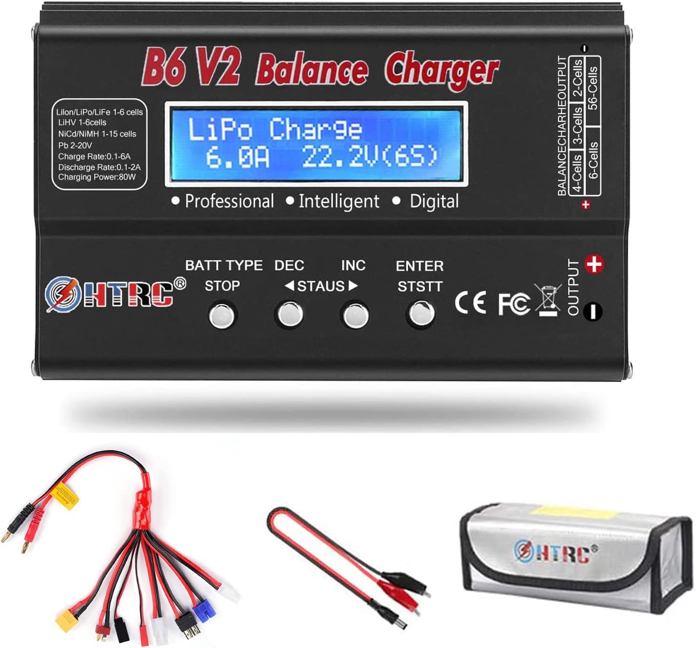 LiPo Battery Charger RC Car Balance Charger, 1S-6S Digital Discharger Battery Pack Charger 80W 6A for Li-ion Life