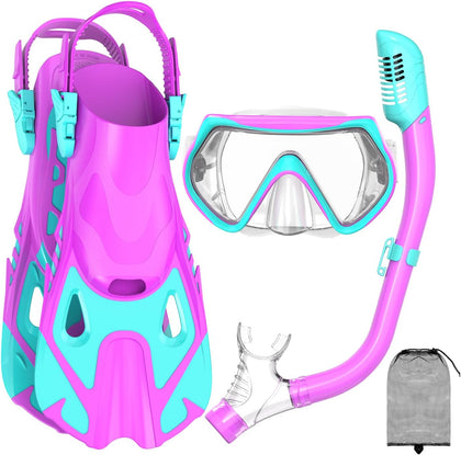 Snorkeling Gear for Kids, Kid Mask Fins Dry Top Snorkel Set, Youth Boys Girls Junior Age 6-14 Swimming Diving Swim