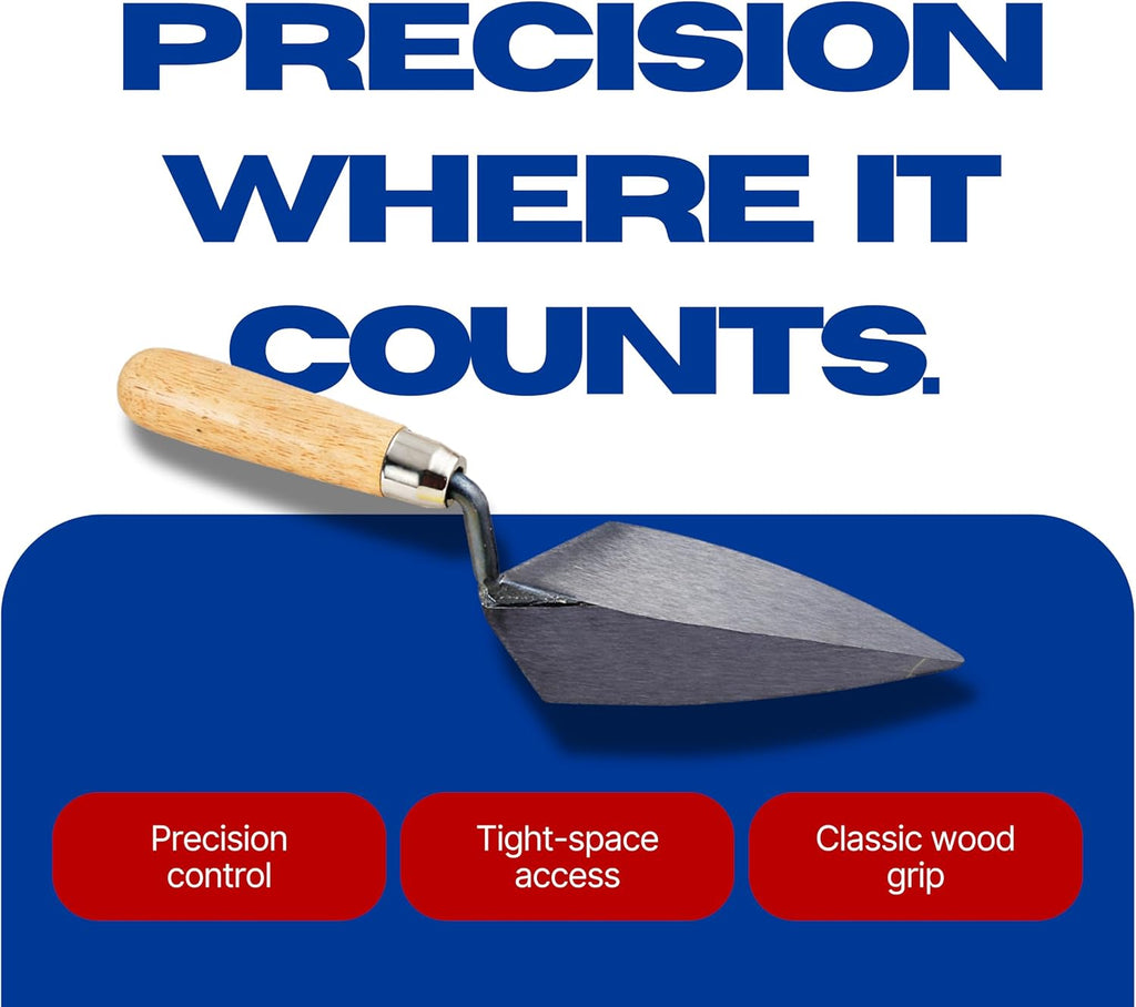 Pointing Trowel 7 in. x 3 in. with Wood Handle – Precision Masonry Tool for Tuckpointing, Detailing, and Repair