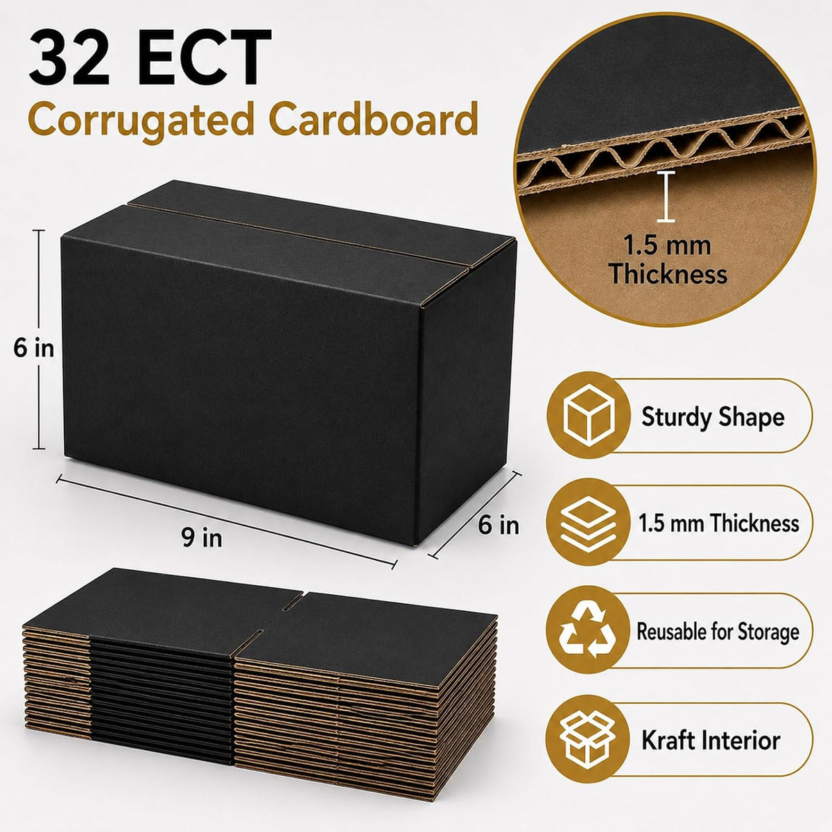 9x6x6 Black Shipping Boxes, Pack of 35