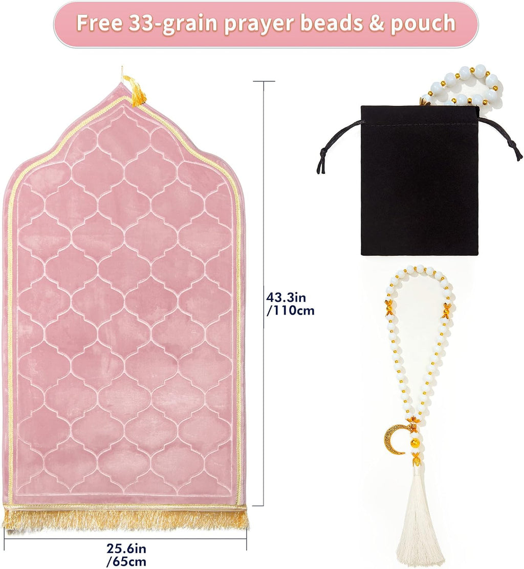 Muslim Prayer Rug with Tasbih Prayer Beads, Soft Memory Foam Prayer Matt Islam, Padded Islamic Prayer Mat Thick for