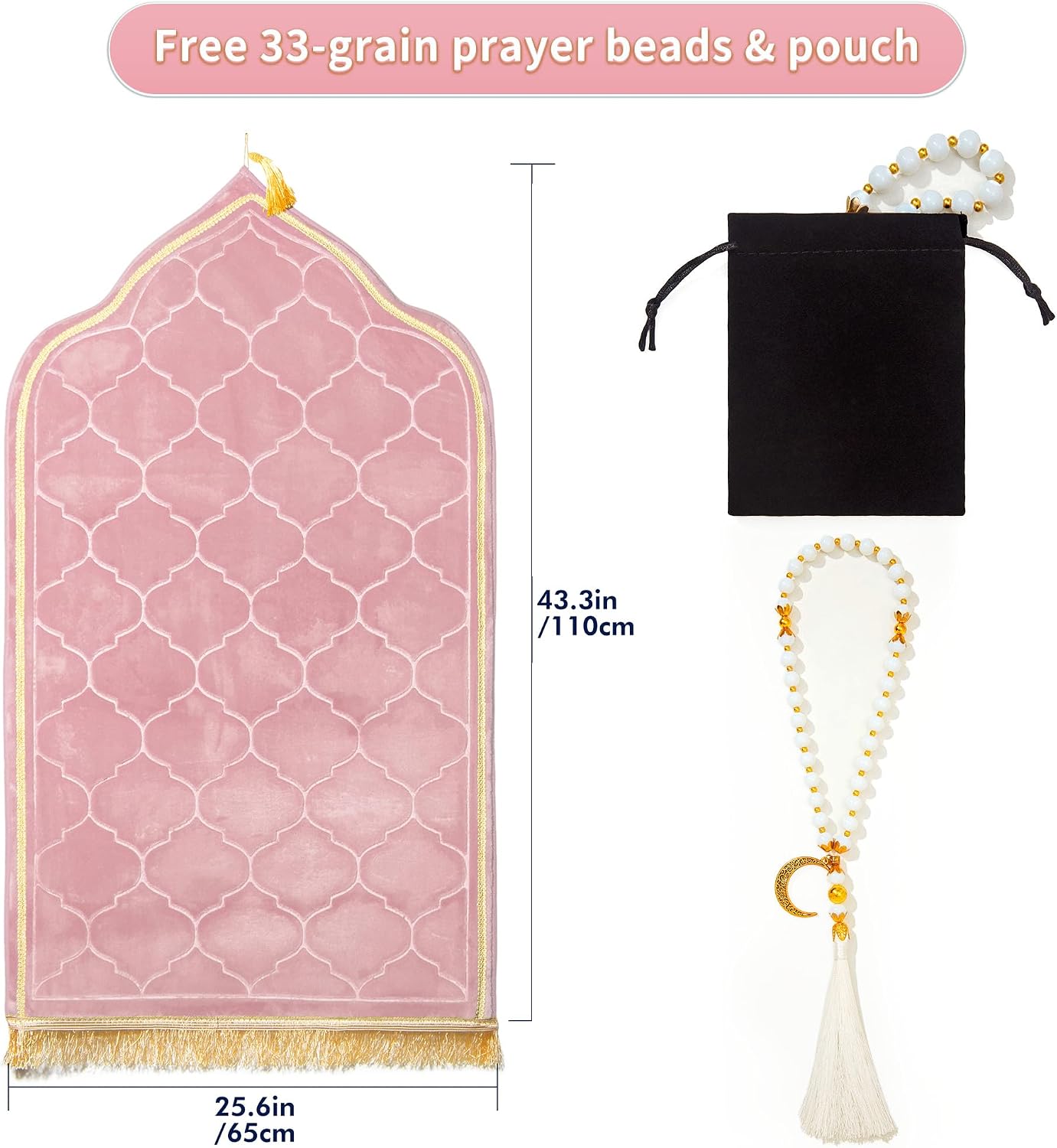 Muslim Prayer Rug with Tasbih Prayer Beads, Soft Memory Foam Prayer Matt Islam, Padded Islamic Prayer Mat Thick for