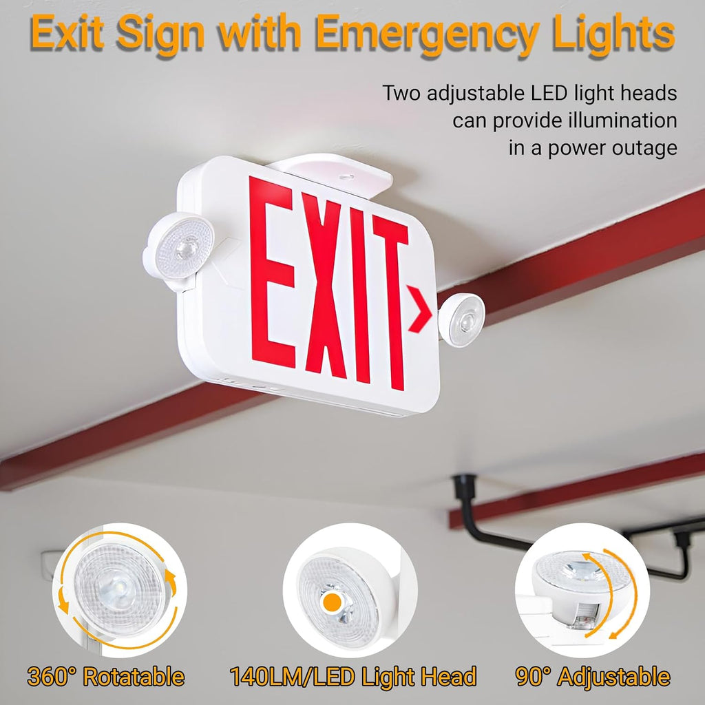 LIT-PaTH Exit Sign with Emergency Light, Battery Backup, 2 Pack