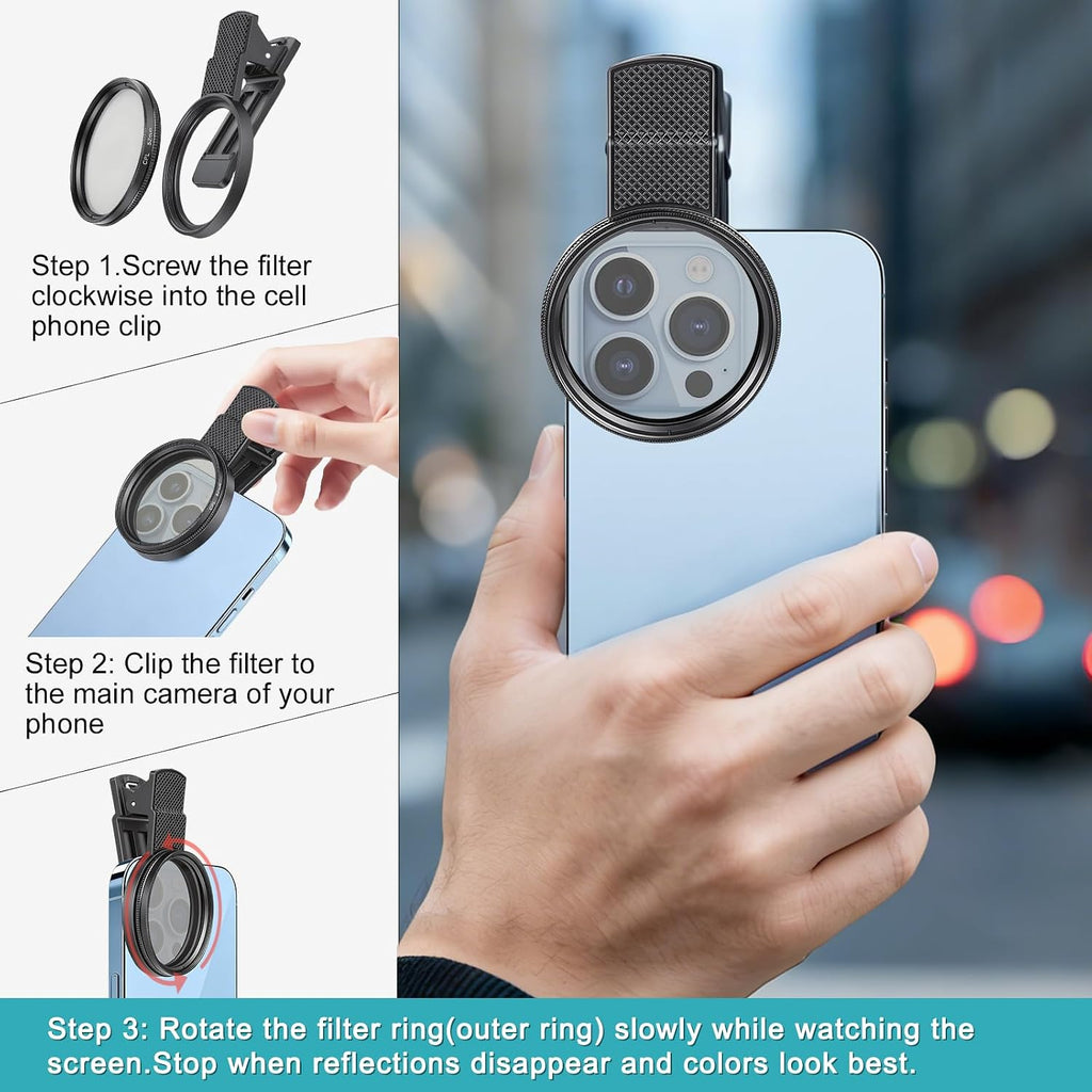 52mm Circular Polarizer Filter for iPhone and Android, CPL Lens Filter, Multi-Layer Coated, HD Transparent