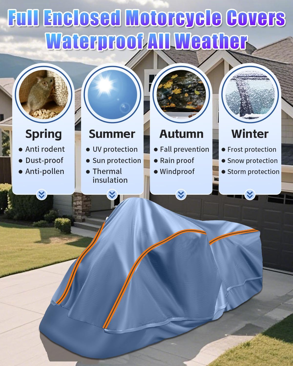 Full Enclosed Motorcycle Cover Waterproof Outdoor Length up to 108"