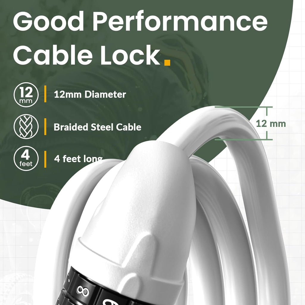 Bike Lock, Bicycle Lock 4 Feet Cable Lock 1/2 Inch Resettable Bike Lock Combination with Mounting Bracket, Bike