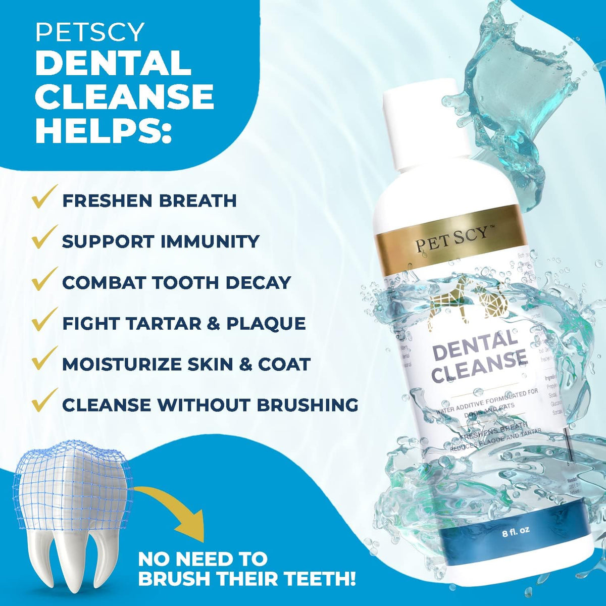 Dental Cleanse, All-Natural Cat & Dog Tartar Remover for Teeth, Cat & Dog Water Additive for Dental Care, Suitable