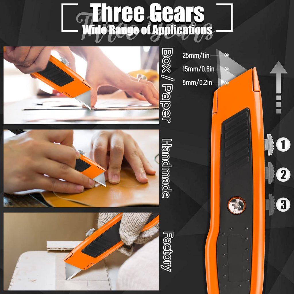 Box Cutter, 2 Pack Utility Knife, Orange Box Cutter Retractable