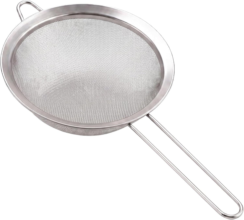 HiramWare Fine Mesh Strainer, Large Stainless Steel Colander with Handle, Sieve for Pasta, Rice, Quinoa, Spaghetti, Fruits, Berry, Flour, Veggies, Metal Sifter for Kitchen