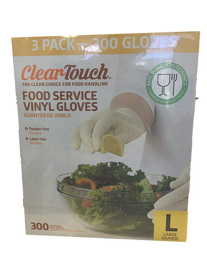 Clear-Touch Disposable Food Service Vinyl Gloves, Latex and Powder Free, Large, 300 Count