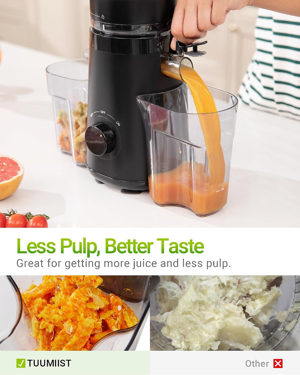 Juicer Machines, Cold Press Juicer with 5.8" Extra Large Feed Chute Fit Whole Fruits & Vegetables Easy to Clean, High