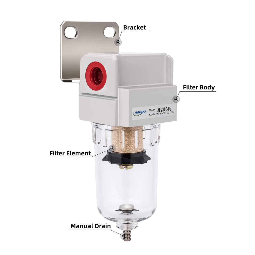 NANPU 1/4" NPT Compressed Air Line Filter, 5 Micron Brass Element