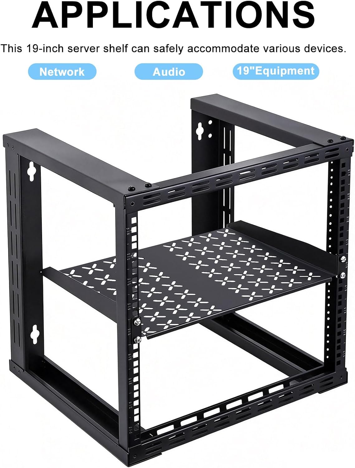 1U Server Rack Shelf - Universal 1u Shelf Vented Rack Mount Cantilever Tray for 19" Network Equipment Rack & Cabinet - 14 Inches Depth -Set of 2