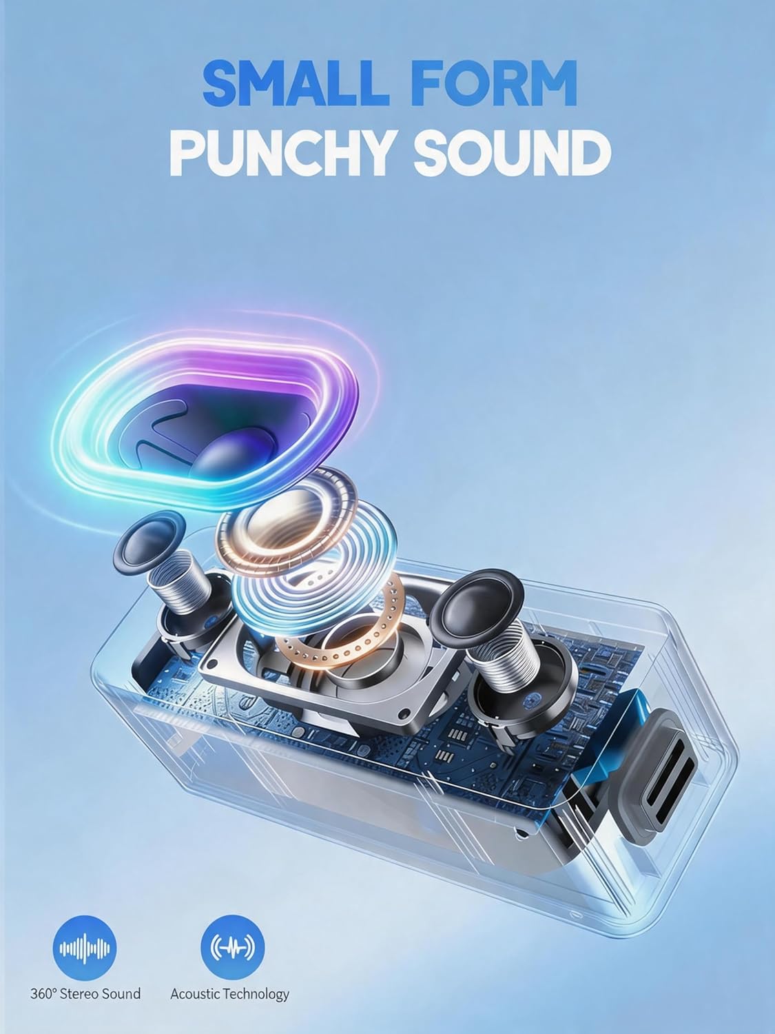 Bluetooth Speaker, Wireless Portable Outdoor Speakers, Bold Sound and Ambient Light, IPX6 Waterproof, 24H Playtime