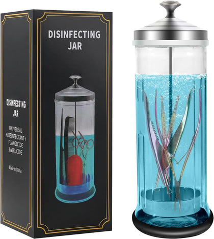42.3 Oz Barbicide Disinfectant Jar with anti-slip pad, Disinfectant Jar Large for Nail Tools, Barber Shop&Spa