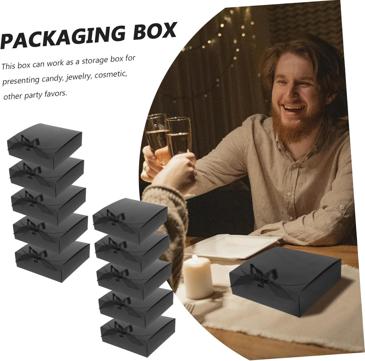 Black Kraft Gift Boxes with Lids, 10 Pack Decorative Present Box