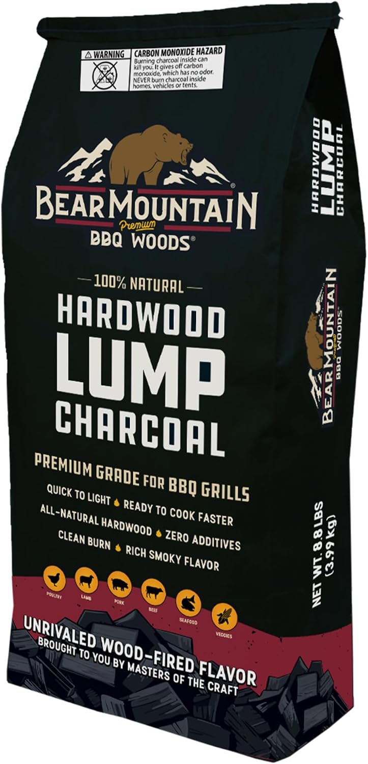 Bear Mountain BBQ Hardwood Lump Charcoal, Premium Grade for BBQ Grills, Quick to Light and Ready to Cook Faster, Rich