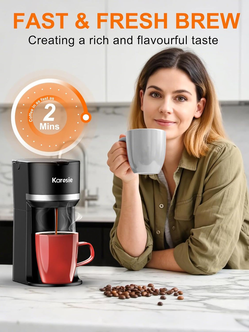 Single Serve Coffee Maker for Coffee Pods and Grounds, Fast Brew, 6-12 oz Brew Sizes Single Cup Coffee Maker Fits