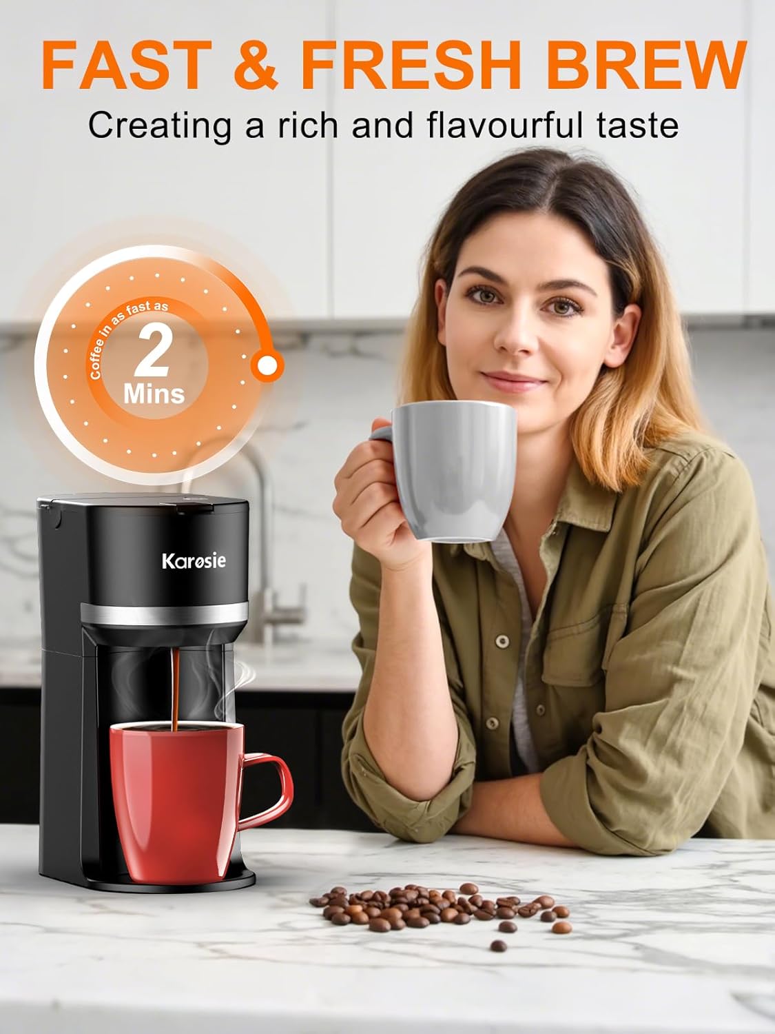 Single Serve Coffee Maker for Coffee Pods and Grounds, Fast Brew, 6-12 oz Brew Sizes Single Cup Coffee Maker Fits