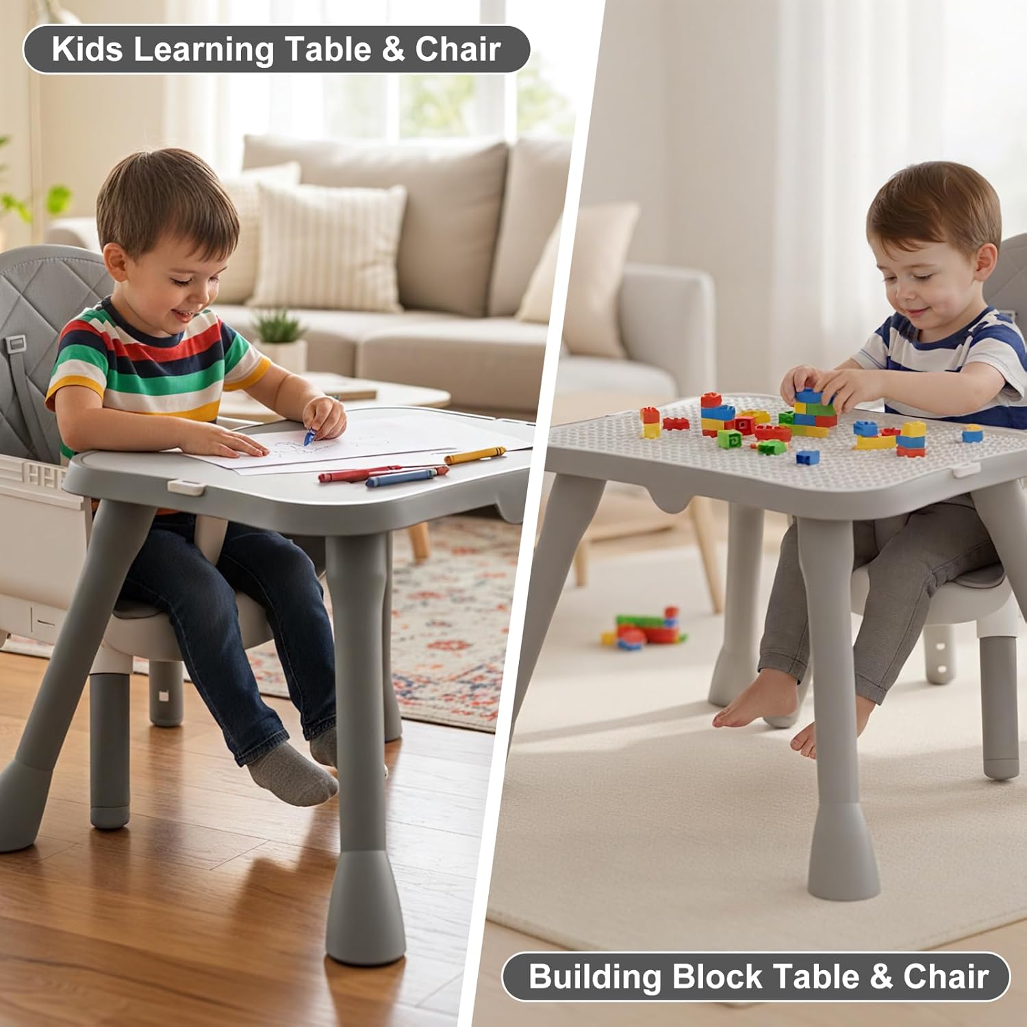 6-in-1 Convertible Baby Highchair, Booster Seat, Toddler Chair & Building Block Table, with Removable Tray, Easy