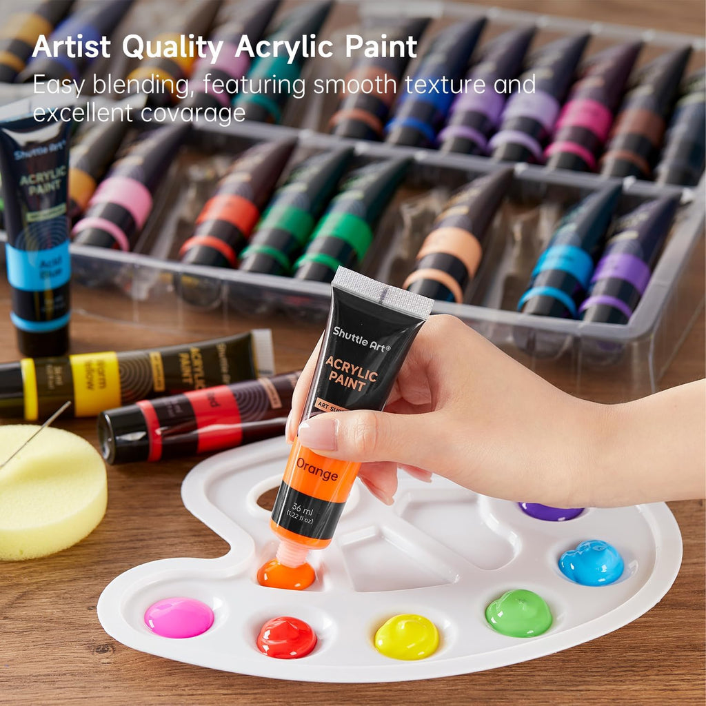 48 Pack Acrylic Paint Set, 30 Colors Acrylic Paint (36ml) with 10 Brushes 5 Canvas 1 Paint Knife 1 Palette 1 Art
