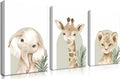 Nursery Wall Decor Set of 3, Cute Animal Lion Elephant Baby Pictures Poster Prints, Giraffe Jungle Canvas Wall Art