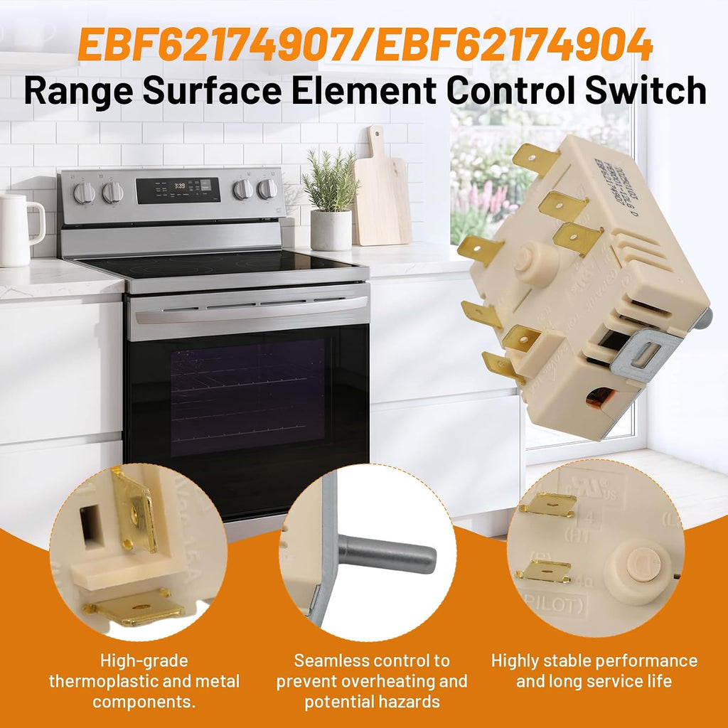 EBF62174907 / EBF62174904 / EBF62174902 Infinite Control Switch for Electric Range Surface Element, Replacement for PER001-125 D PER001-225 D AP7225541, Stove Burner Temperature Regulator