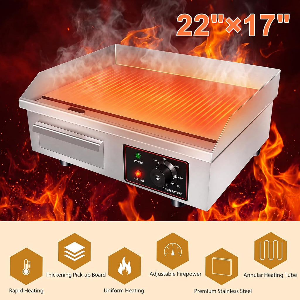 110V 3000W 22" Electric Griddle Grill for Home Commercial,Adjustable Temp