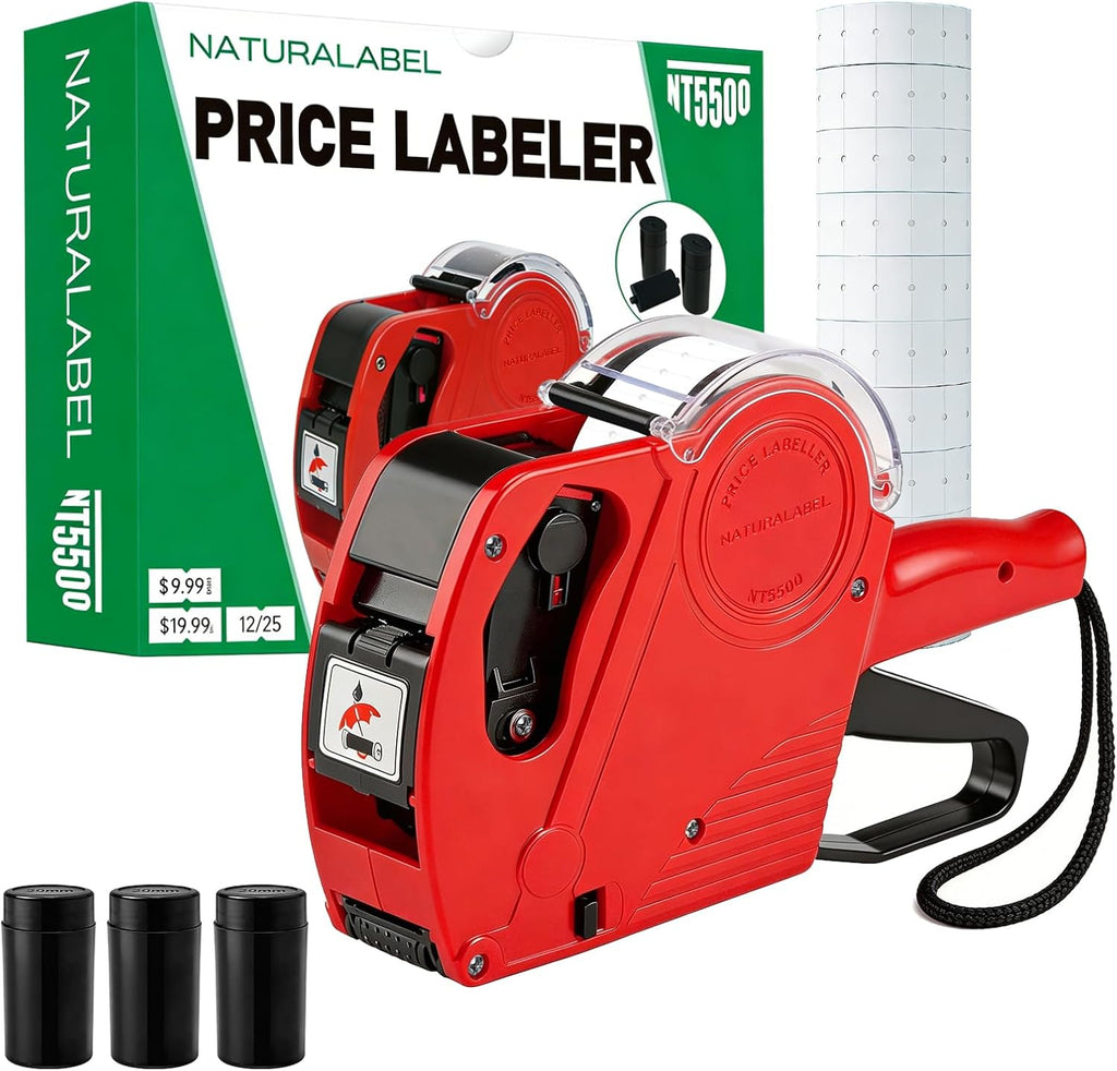 1-Line 8-Digit Price Gun Kit (Model NT5500, Red) | Kit includes price gun, price labels, ink roller, instruction manual