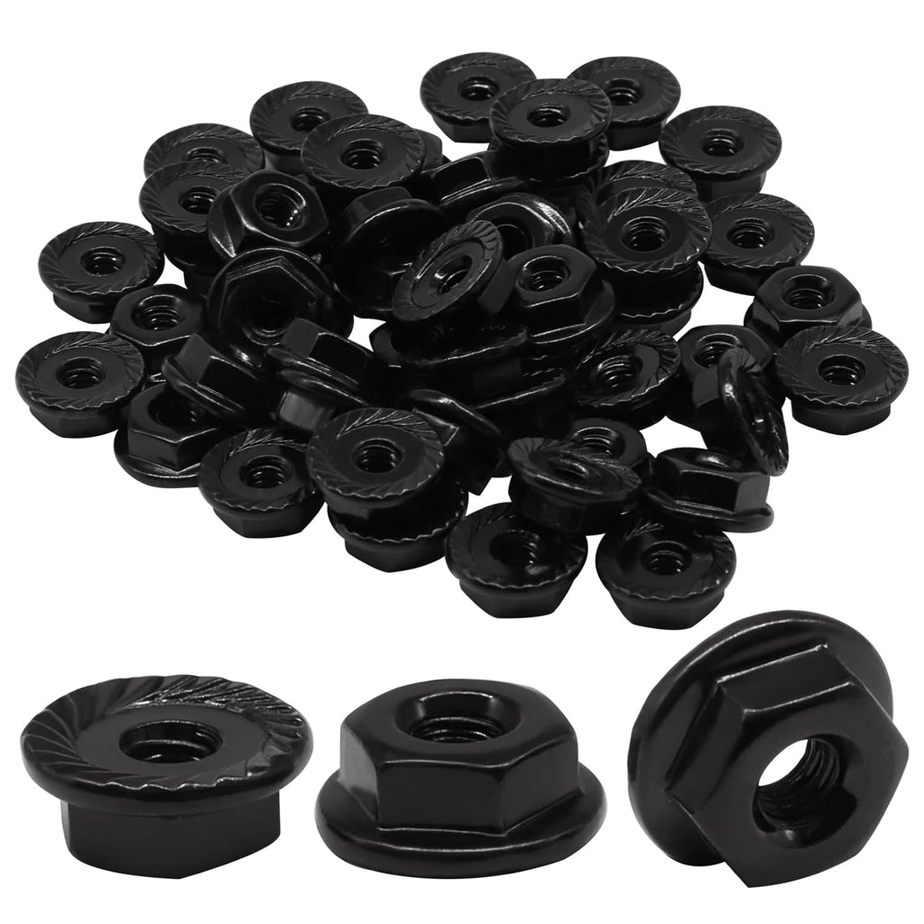 Bonsicoky #6-32 Serrated Flange Nuts, 50 Pack, Black