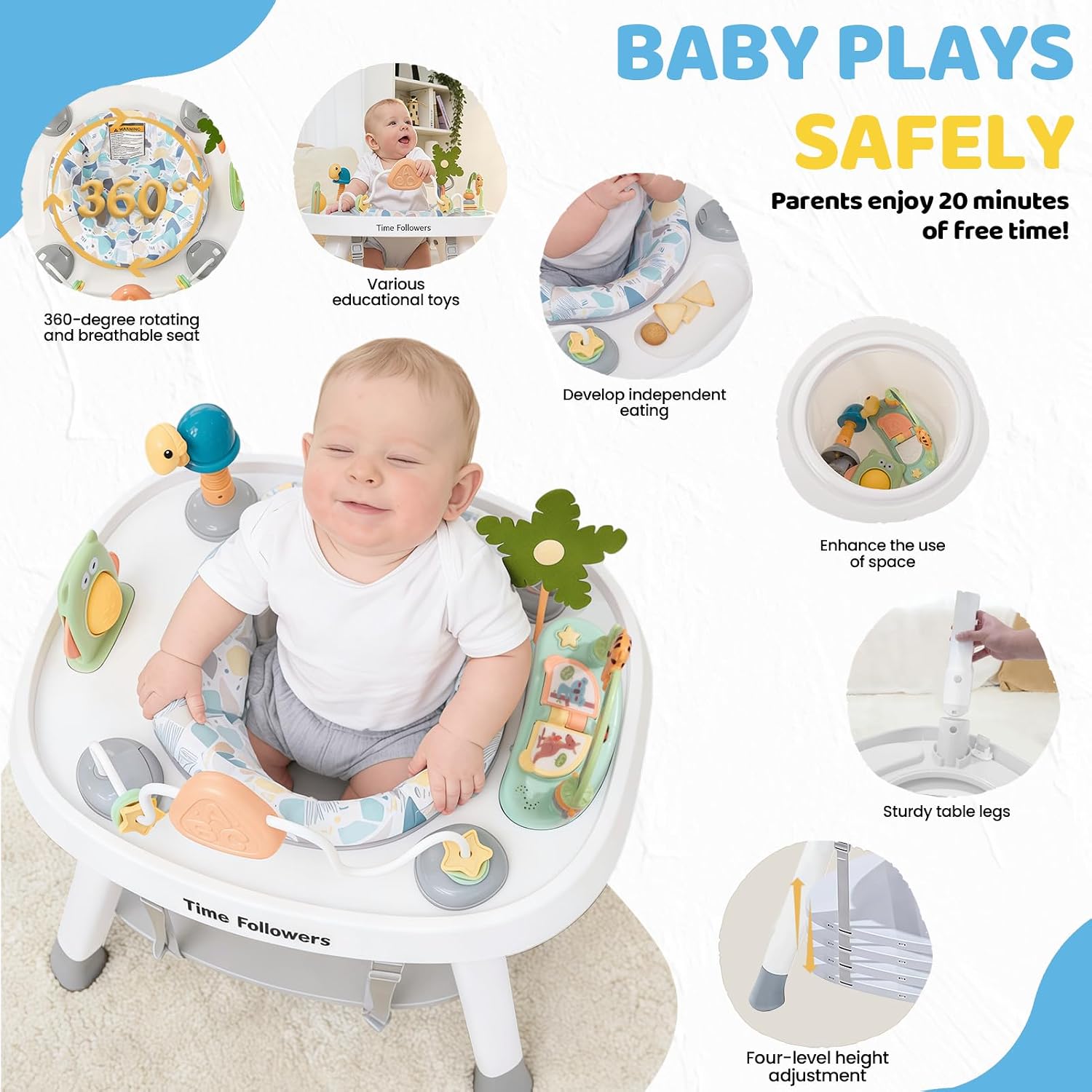 6-in-1 Baby Activity Center | 4 Stage Montessori-Inspired Toys | Grow Stationary Standing Toddler Table | Jumpers &